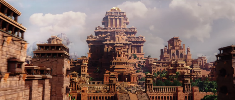 EIne Panoramaaufnahme von dem Königreich Mahishmati in Bahubali: The Beginning