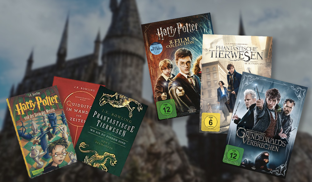 Bücher und DVD-Covers zum Harry Potter Universum