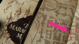 Karte des Rumtreibers aus Harry Potter und der Gefangene von Askaban mit eingekreisten Fußspuren in der rechten unteren Ecke des Bildes