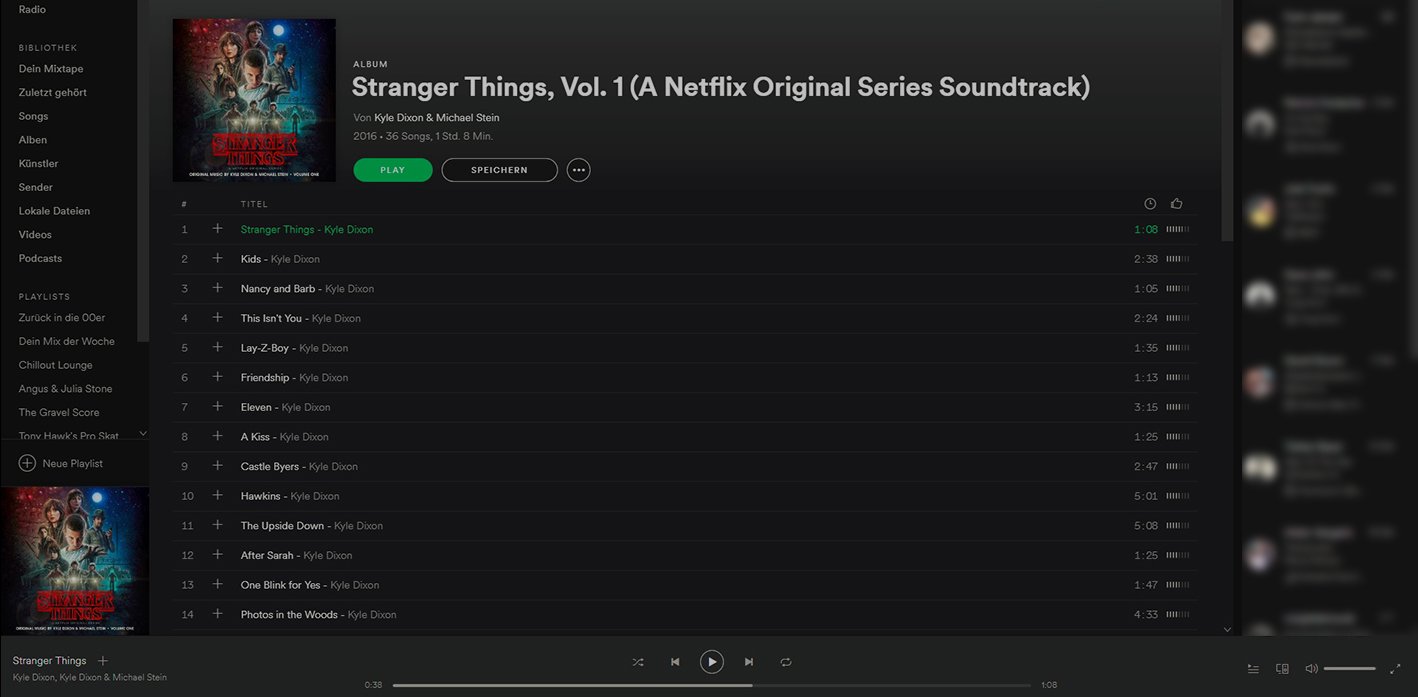 Das geöffnete Album von Stranger Things – Staffel 1 auf Spotify