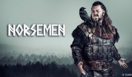 Poster für Kritik Norsemen Staffel 1 mit einem Wikinger und einem Raben auf seiner Schulter