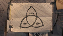 Eine Skizze eines Wurmlochs mit den Jahren 1953, 1986 und 2019 aus der Netflix-Serie Dark