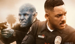 Joel Edgerton als Ork und Will Smith als Polizisten auf einem Poster für Kritik Bright von Netflix