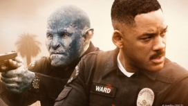 Joel Edgerton als Ork und Will Smith als Polizisten auf einem Poster für Kritik Bright von Netflix