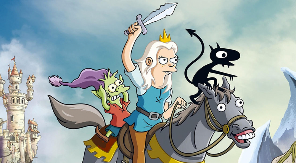 Bean, Luci und Elfo reiten auf einem Pferd in Disenchantment