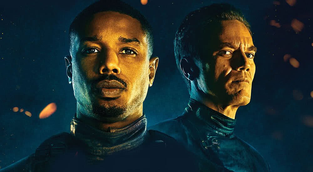 Michael B. Jordan und Michael Shannon auf dem Kinoplakat zu Fahrenheit 451
