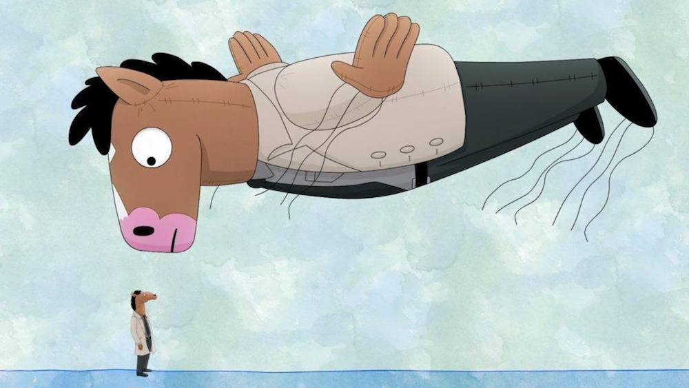 Bojack Horseman mit einem riesigen Luftballon von sich selbst in einem Szenenbild aus Bojack Horseman Staffel 5