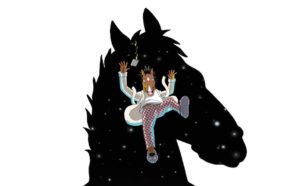 Titelbild für BoJack Horseman Staffel 5 mit BoJack durch den Weltraum fallend