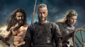 Ein Poster für Vikings mit Ragnar, Aslaug, Lagertha, Floki und Rollo für Zusammenfassung VIkings
