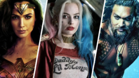 Collage von Poster der DCEU Filme Aquaman, Suicide Sqaud, Batman v Superman, Wonder Woman und Man of Steel