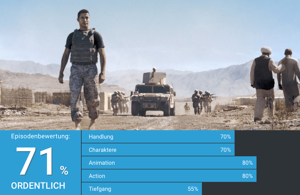 Ein Gestaltwandler-Soldat auf Patrouille in Afghanistan in Love Death Robots Staffel 1 Folge 10 Gestaltwandler