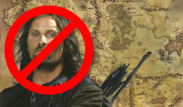 Ein durchgestrichener Aragorn vor der Karte von Mittelerde