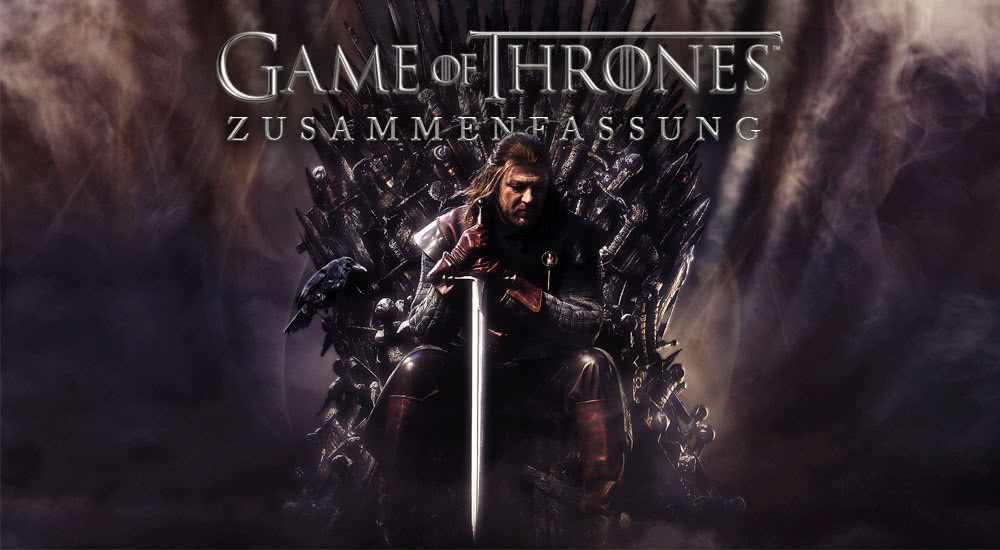 Eddard Stark sitzt auf dem Eisernen Thron auf dem Poster zur HBO Serie Game of Thrones Alle Staffeln