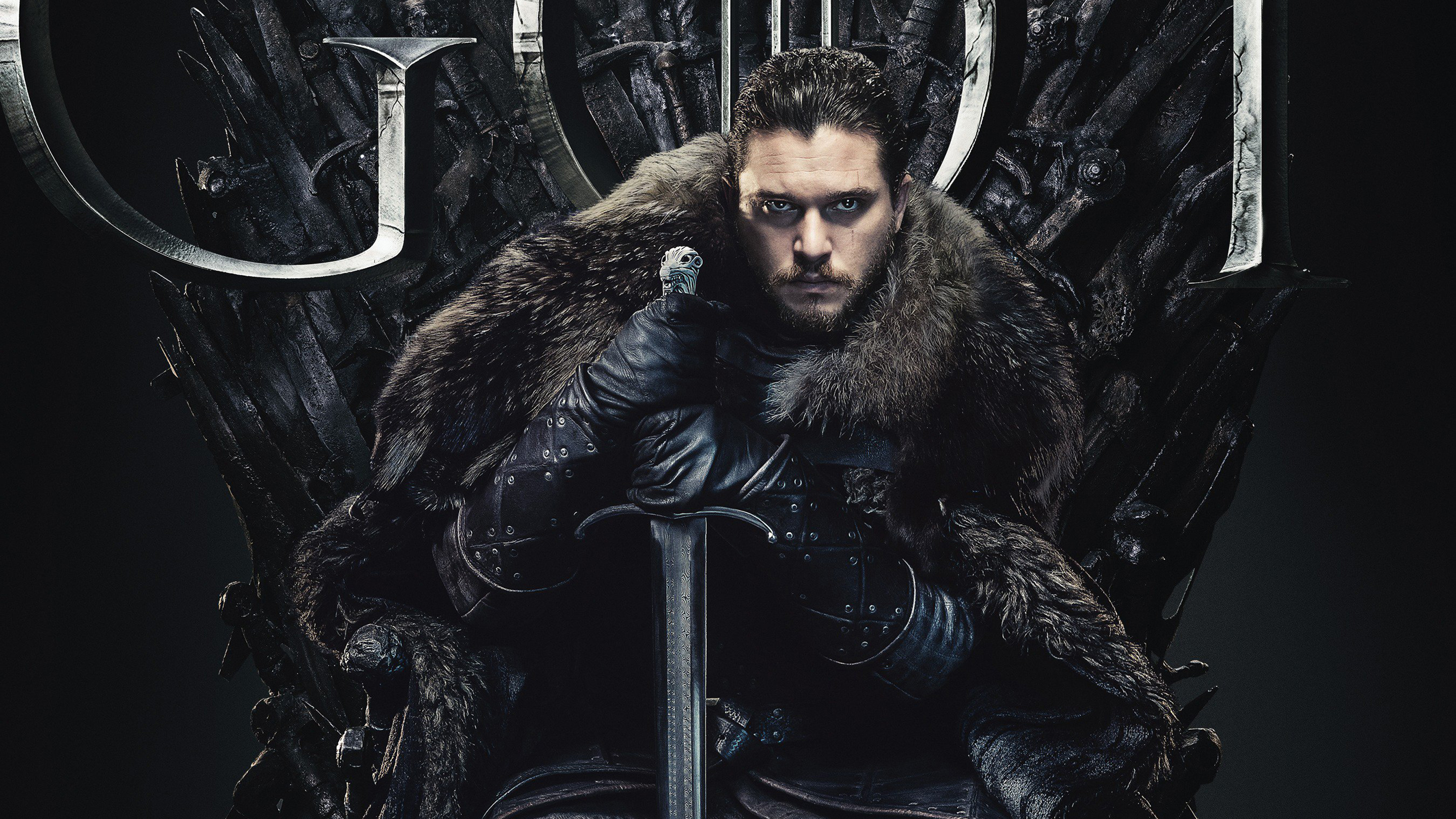 Kit Harrington als Jon Snow auf dem eisernen Thron in einem Poster für Kritik Game of Thrones Staffel 8