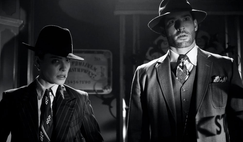 Lucifer und Chloe (Lauren German) im FIlm Noir Stil