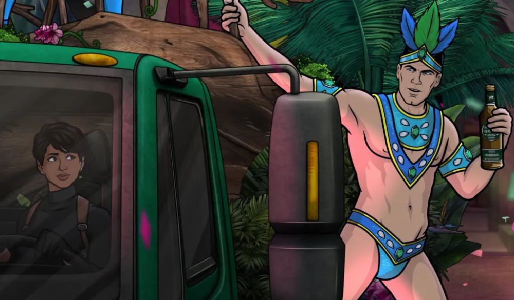 Archer (H. Jon Benjamin) und Zara (Natalie Dew) auf einer Feier in Brasilien