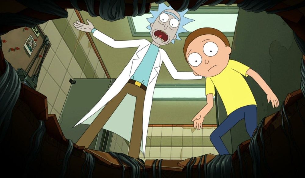 Rick (Ian Cardoni) und Morty (Harry Belden) starren in ein Loch